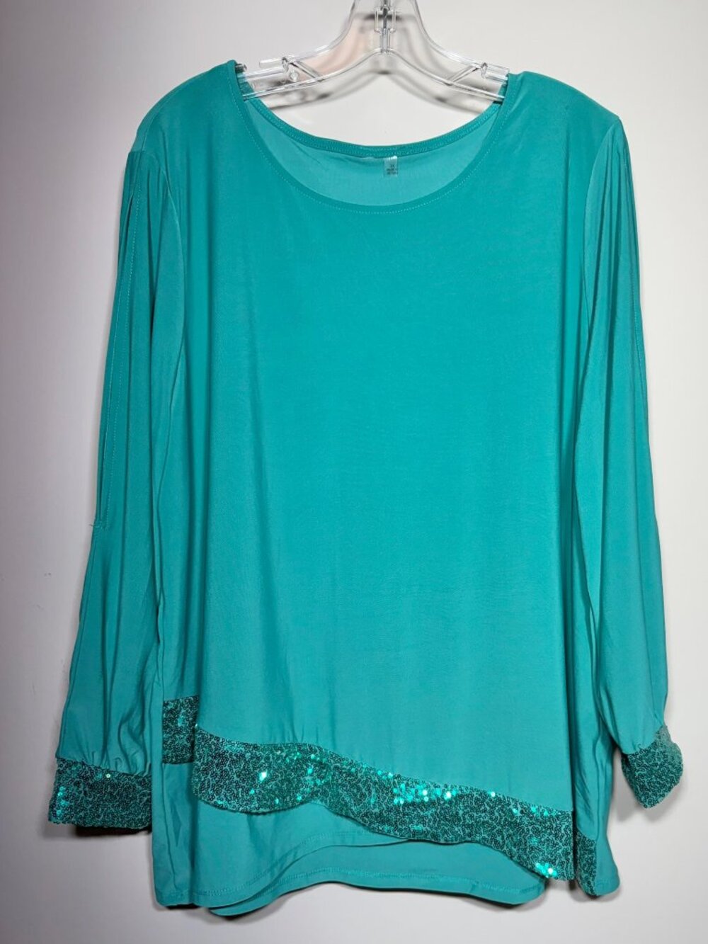 Macy's Sequin Teal/Emerald Green Blouse 3X